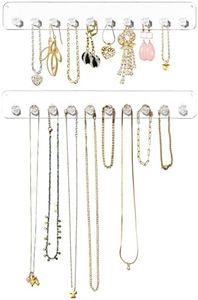 Boxy Concepts Necklace Holder - 2 Pack - Easy-Install 10.5"x1.5" Hanging Jewelry Organizer Wall Mount with 10 Hooks - Beautiful Jewelry Hanger for Necklaces, Bracelets and Earrings