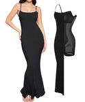 Popilush Maxi Bodycon Shaper Dress Built in Bra Shapewear Women Long Soft Casual Lounge Slip Sleeveless Dresses Black Solid Color