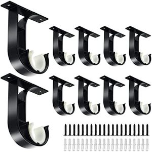 Curtain Rod Ceiling-Mount Brackets, 10 Pack Heavy Duty Curtain Rod Holders, Aluminum Alloy, Black Ceiling Curtain Rods Hangers Hooks for 1-1.2 Inch Drapery Poles