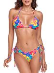 RELLECIGA Women's Wavy Triangle Bikini Set Brazilian Swimwear (Small,Colorful Floral)