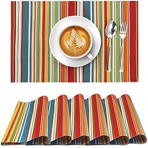 Ruvanti Placemats 100% Cotton 13x19 Inch, Dining Table Placemats Set of 6, Modern Place Mats for Dining Table Decor, Kitchen & Table Linens, Coffee Mat for Christmas Dinners – Multi Stripe