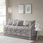 Madison Park Daybed Cover Set-Trendy Design All Season Luxury Bedding with Bedskirt, Matching Shams, Decorative Pillow, Medallion Tufted Dark Grey 75"x39" 6 Piece