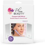 Plum Beauty Compact Trifold LED Rectangular Travel Mirror, White, 1.1"L x 5"W x 7.2"H, Aluminum Frame