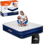 Vivo Technologies Luxury High Raise Flocked Double Air Bed, Waterproof Blow Up Mattress with Built-in Pump & Storage Bag, Quick Self Inflation Deflation Airbed for Guests, Camping & Home Use