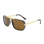 Louis Kouros Cayenne Square Classic 4413 sunglasses | Gold Frame | Brown Lens | Mirror Lens | 400 UV Protected | For Men & Women | Medium