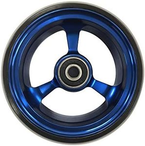 RIANT WHEEL, 4 X 1.4 inch, Solid, PU Wheels, Wheelchair Casters, Aluminum Rim, one Pair (Blue)