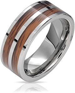 Bling Jewelry Koa Inlay Titanium Wedding Band Anneaux Pour Hommes Pour Femmes Silver Tone Comfort Fit 8Mm