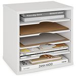 Ballucci File Organizer Paper Sorter, 5 Tier Adjustable Shelves Office Desk Organizer, 13 5/8" x 9 1/4" x 12", White