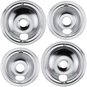 WB31T10010 WB31T10011 Chrome Range Drip Pans by Blutoget- Fit for GE Hotpoint Ken-more Electric Range with Locking Slot - Includes 2 6-Inch and 2 8-Inch Drip Bowl Pans - 4 Pack (Chrome Plated Steel)