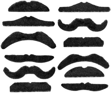 Playbees Fake Mustaches Adhesive - Set of 12 - Mustache Costume - Kids Mustache Stick On - Playtime Dress Up Fun for Pirate & Halloween Party