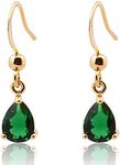 [RIZILIA TEARDROP] Dangle Pierced Earrings with Pear Cut Gemstone CZ [Green Emerald] in 18K Yellow Gold Plated, Simple Modern Elegance