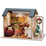 CUTEROOM DIY Miniature Dollhouse Kit Handmade Wooden Miniature Kit & Furniture with LED Light Music Box for Christmas Valentine's Day Children's Day DIY Room Kit