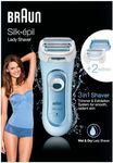Braun Silk-épil 5 Lady Shaver, 3-in-1 Electric Shaver, Trimmer and Exfoliation System, Wet & Dry, 5-160, Blue
