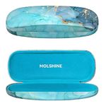 MOLSHINE Hard Shell PU Leather Glasses Case, Travel Portable Eyeglass Case for Men Women Girl Travel Study Work (Grey Blue)