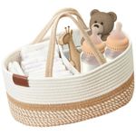 DECOMOMO Diaper Caddy Organizer, Nursery Organizers and Storage, Baby Basket with Removable Divider for Newborn Baby Gift Changing Table Cosmetic (Spiral Beige & White, Large)