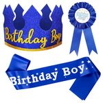 Leofeck 3Pcs Birthday Hat for Boy Birthday Decorations Blue, Happy Birthday Banner and Birthday Sash For Man (Blue)