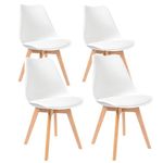 Aykah Modern Dining Chairs Set of 4 - Dining Chair with Wood Legs - Dining Chairs of Plastic seat with Cushion - Kitchen Chair - White Dining Room Chair - Easy to Assemble