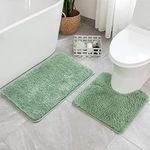 MIULEE Microfiber Bathroom Rugs Sets 2 Pieces Extra Thick Non Slip Bath Mat and U-Shaped Contour Toilet Rug for Bath Room Floor Restroom, 20"x30"+20"x20", Green