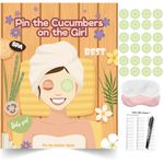 Spa Theme Party Games Supplies for Girls, Pin The Cucumbers on The Girl Game for Slumber Sleepover Makeup Party Supplies Favors Girls Women Kids Party Game