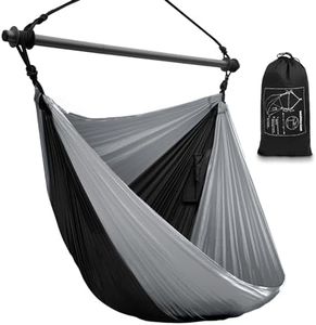 Hammock Chair Swing Chair, Hanging Chair for Outdoor Indoor, Large Lightweight Swing Chair for Kids Adults, Portable Hammock Chair for Camping (Black, Gray)