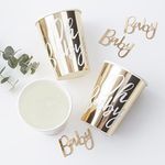 Ginger Ray Baby Shower Cups, 9 oz Capacity, Gold (Pack of 8)