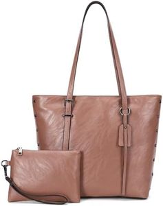 KL928 Handbag for Women Tote Bag PU Leather Large Shoulder Bag Top Handle Satchel Purses 2Pcs Set (Pink)