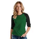 Baseball Tshirt Womens Three Quarter Length Sleeve Tops for Women-3/4 Length Sleeve Womens Tops Plus Size, Green & Black Womens Raglan, S