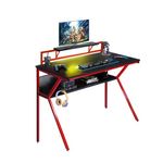 Neo Ergonomic 2 Tier Gaming Gamer Racing Computer Office Desk Table with Headphone Hook Monitor Stand & Shelf (Red)