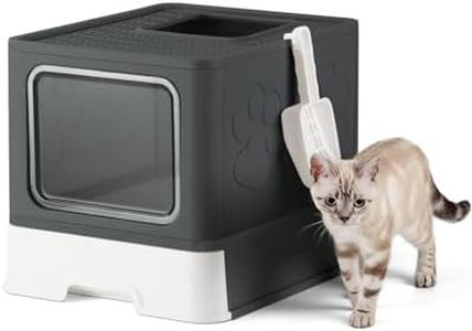 Qualasision Enclosed Cat Litter Box, Large Litter Box for Big Cats, Covered Kitty Litter Boxes with Lid, Top Entry Cat Box Enclosure with Scoop, Odor Control, Easy to Clean (Black)