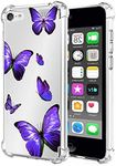 Bohefo Clear Case Compatible with iPod Touch 7 / iPod Touch 6 / iPod Touch 5 Case for Girls Women, Cute Soft TPU Shockproof Protective Phone Case Cover for Apple iPod Touch 5/6/7th (Purple Butterfly)