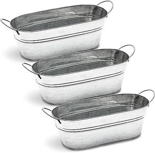 Juvale Galvanized Metal Oval Planter with Handles for Decor (11.8 x 5.5 x 4 in, 3 Pack)