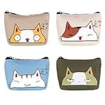 SOSPIRO 4 PCS Oxford Coin Purse Portable Wallet Pouch with Zipper Mini Cute Cat Wallet for Little Girls Childrens Purses Cartoon Animals Coin Purse Gift for Headset Key Lipstick ID Card Credit Card