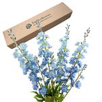 ZYTUYO Blue Delphinium Artificial Flower Long Stem Flower 4 pcs 33.5 in Fake Larkspur Faux Look real Silk Flower Plant Bulk Bouquets for Outdoor Tall Vase Home Garden Wedding Arrangement Decoration