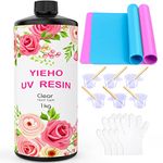 YIEHO 1000g UV Resin -Upgraded Crystal Clear Hard UV Fast Curing Epoxy Resin Supplies with Mat for Craft Jewelry Making 1KG