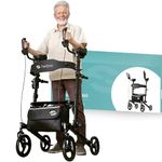 Helavo Upright Walker with Seat - Arthritis Rollator - Foldable Stand Up Walker for Seniors with Padded Armrests - Tall Standing Rollator