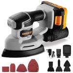 Cordless Mouse Sander for Wood: DEKOPRO 20V Detail Sander with Dust Collector and 2.0Ah Battery 13000 RPM, 3 Additional Attachments 12PCS Sandpapers - Compact & Ideal for Tight Space Sanding