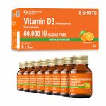 Carbamide Forte Vitamin D3 60000iu Shots | Vitamin D3 60000 iu Sugar Free Oral Solution| Vitamin D 3 60K Supplement for Men & Women – 5ml Orange Flavour (Pack of 8)