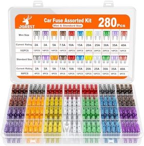 JOREST 280 Pcs Fuse Kit,182 Mini Car Fuses Assortment + 98 Standard Auto Blade Fuse, Replacement for Tool Automtive RV Motorcycle Truck Accessories(2A 3A 5A 7.5A 10A 15A 20A 25A 30A 35A 40AMP)