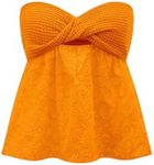 GORGLITTER Women's Strapless Twist Front Cut Out Tube Top Eyelet Embroidery Bandeau Orange X-Small