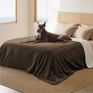 Bedsure Waterproof Blanket for Bed - Sherpa Fleece Waterproof Dog Blankets for Large Dogs, Pet Blankets for Bed/Couch/Dog Crate, Soft Plush Reversible Furniture Protector, King Size, 108"x86", Brown