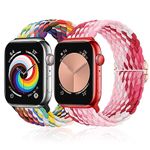 MATCHEASY Braided Solo Loop Compatible with Apple Watch Straps 38mm 40mm 41mm, Adjustable Stretchy Bands Elastic Sport Wristbands for iWatch Series 9 8 7 6 5 4 3 2 1 SE, for Men/Women, 2 Pack.