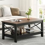 YITAHOME Coffee Table for Living Room,Modern Farmhouse Coffee Table with Storage,2-Tier Center Table for Living Room Wood Living Room Table Accent Cocktail with Sturdy Frame,Brown and Black