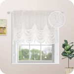 ArtisticHome Elegant Lace Valance Net, White Lace Embroidered Curtain Tie-up/down Volie Curtain for Room Decor 1 Panel, 200 x 150 cm (Wide x Drop)