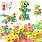 PicassoTiles 115 Piece Building Blocks Set Kids STEM Toy Construction Engineering Sensory Toys Kit Block Children Early Education Playset with FREE IdeaBook, Clickable Ratchet Age 3+ Boys Girls PTN115