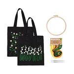 JOJOCY 2 Set Embroidery Kit Canvas Tote Bag with Patterns, Personalized Canvas Bag Cross Stitch Kits, Hand Embroidery Kit for Adults Beginner with Embroidery Patterns