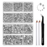 Beadsland 8300PCS Flatback Rhinestones, Clear Rhinestone Nail Gems Round Crystal Rhinestones for Crafts, Mixed 10 Sizes with Wax Pencil and Tweezer Kit, SS3-SS30, Crystal