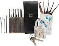 MMOBIEL 25 Pcs Professional Lock Pick Set Training Kit with Transparent Training Padlock Locksmith Tools and Locksmith Credit Card Set