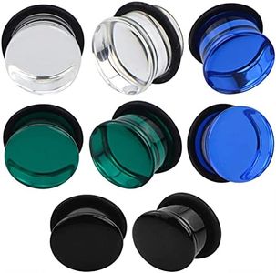 blue palm jewelry 4 Pairs of Single Flare Glass Plugs Sizes 2GA-13/16 Clear Black Green Blue E566, Glass, glass