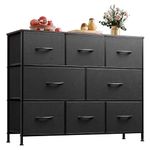 WLIVE Fabric Dresser for Bedroom, Storage Drawer Unit, Dresser TV Stand for 32 40 43 inch TV, Wide Dresser with 8 Large Deep Drawers for Office, College Dorm, Charcoal Black