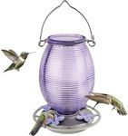 Nature's Way Hanging Glass Hummingbird Feeder for Outdoor Decor, 29 Ounce Capacity Nectar Feeder, 4 Easy to Clean Flexible Ports, Purple Lilac